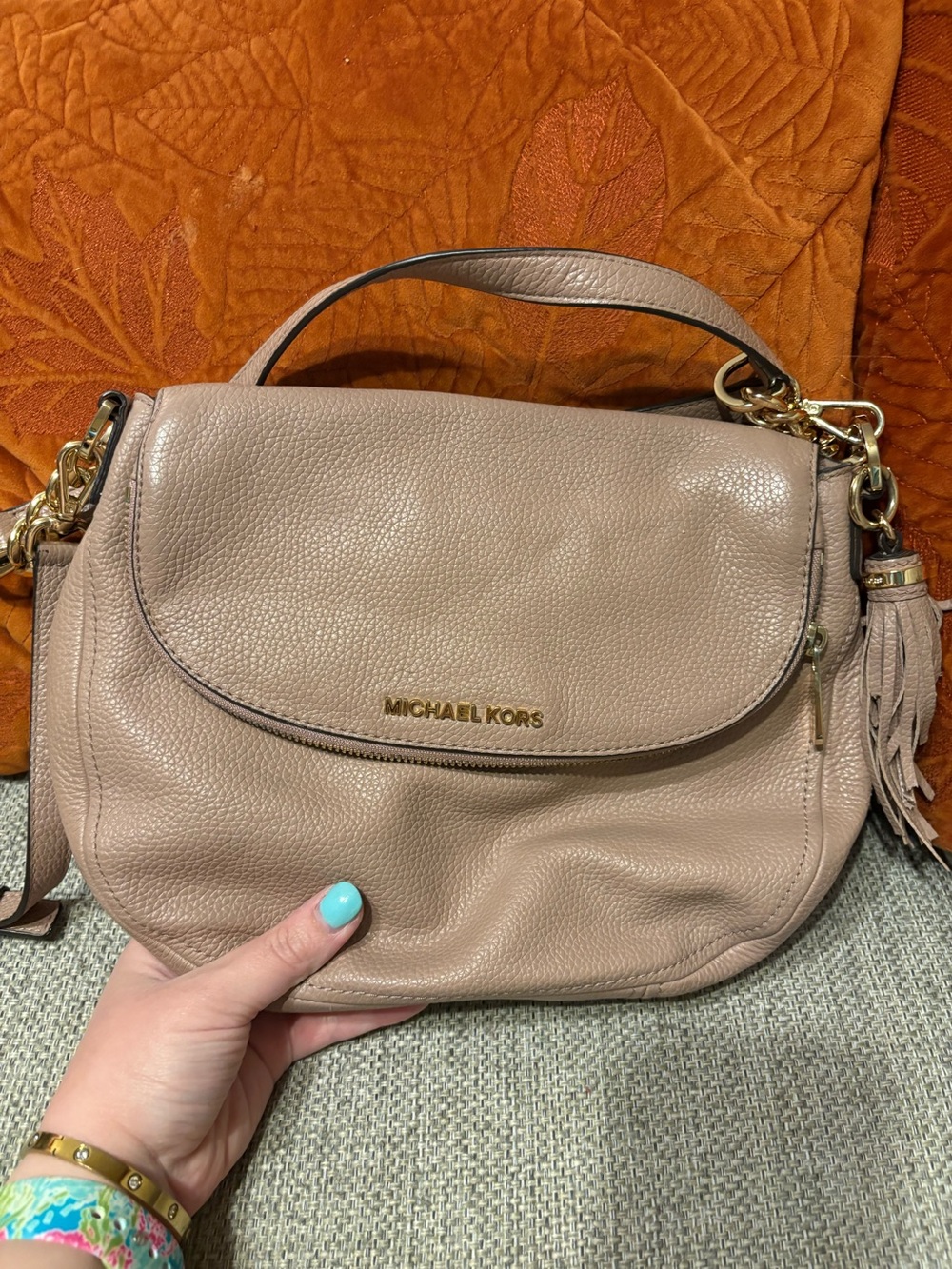 Michael Kors Dusty Taupe Pebbled Leather Shoulder Bag or Crossbody with Tassel